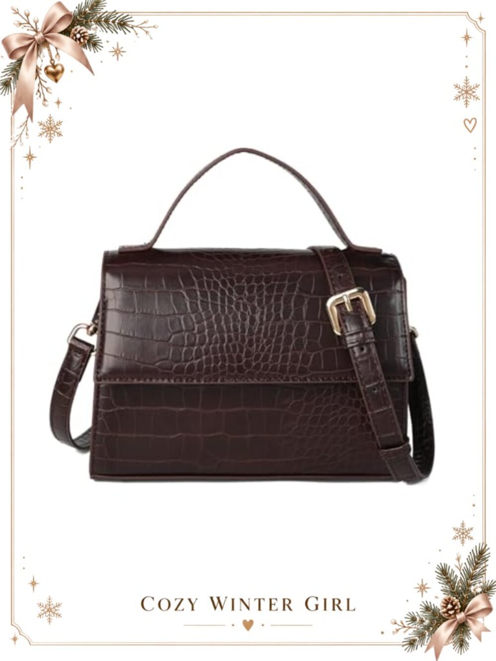 PU Leather Crocodile Pattern Crossbody Bag Magnetic Flap Top Handle